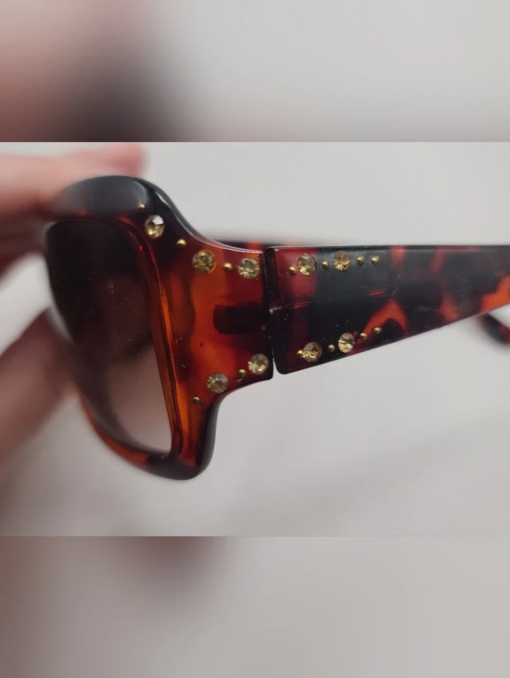 Women's Faux Tortoise Shell Glasses With Gold Colored Gemstone Accents